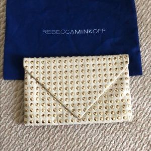 Cream Rebecca Minkoff Clutch with Gold Studs